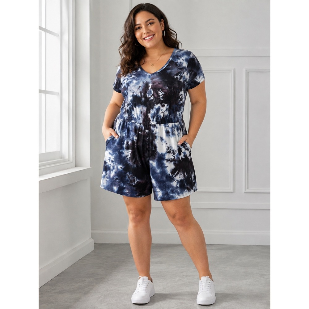 LIVI Lane Bryant Plus Size Tie Dye V-Neck Pocket Romper Size 22/24